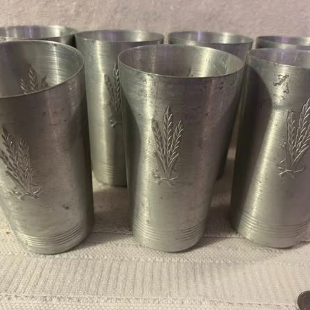 Vtg WestBend Aluminum Co. Aluminum Tumbler/ Wheat Pattern - Set of 7